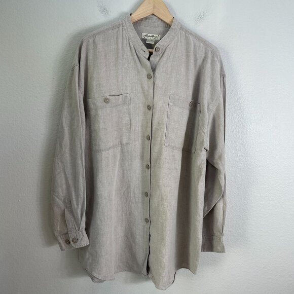 Eddie Bauer Womens Medium 100% Linen Oversized Mandarin Collar Button Up Shirt - Picture 6 of 8